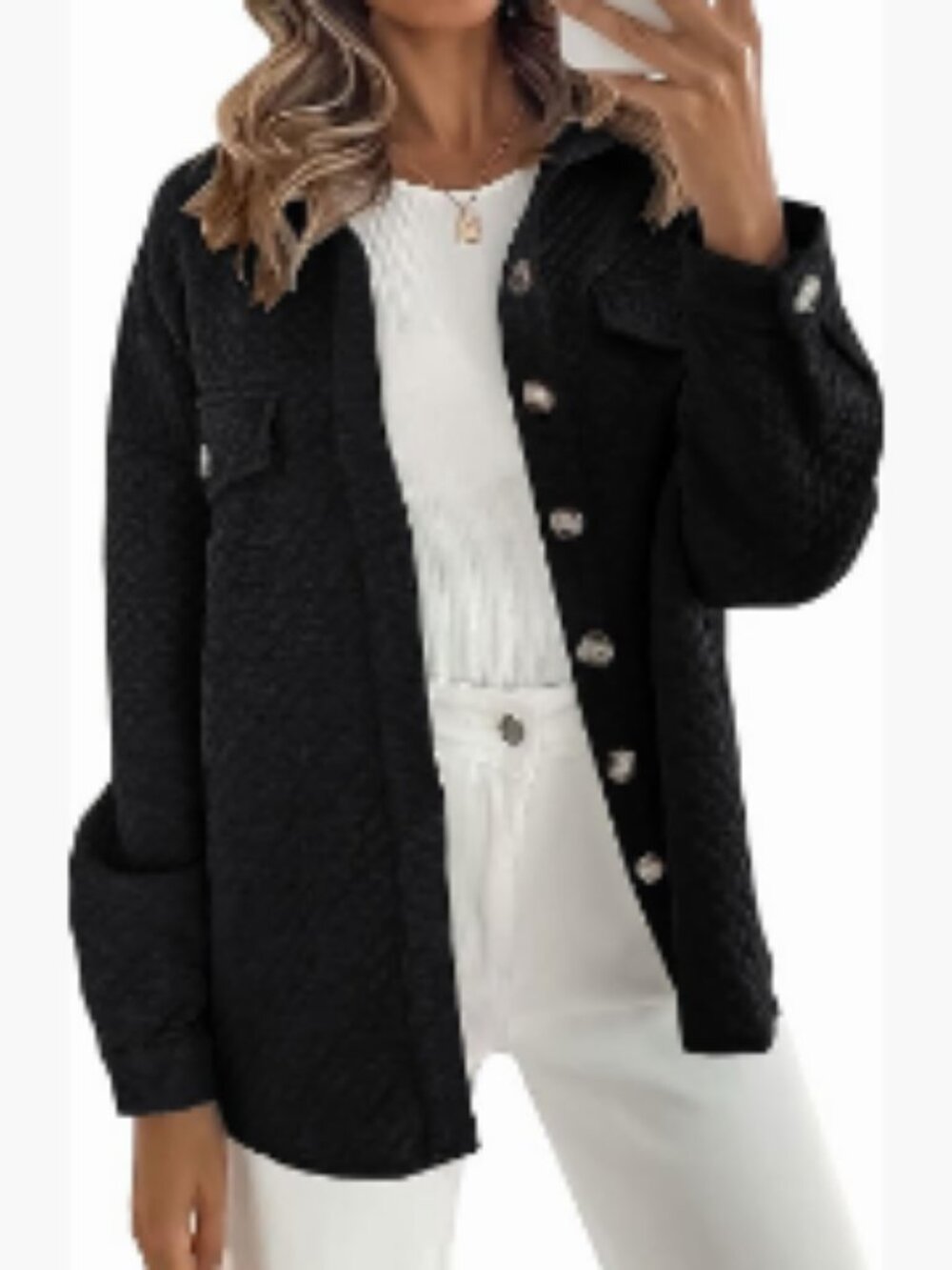 Polyester Blend Casual Long Sleeve Button Down Shacket Jacket Coat
